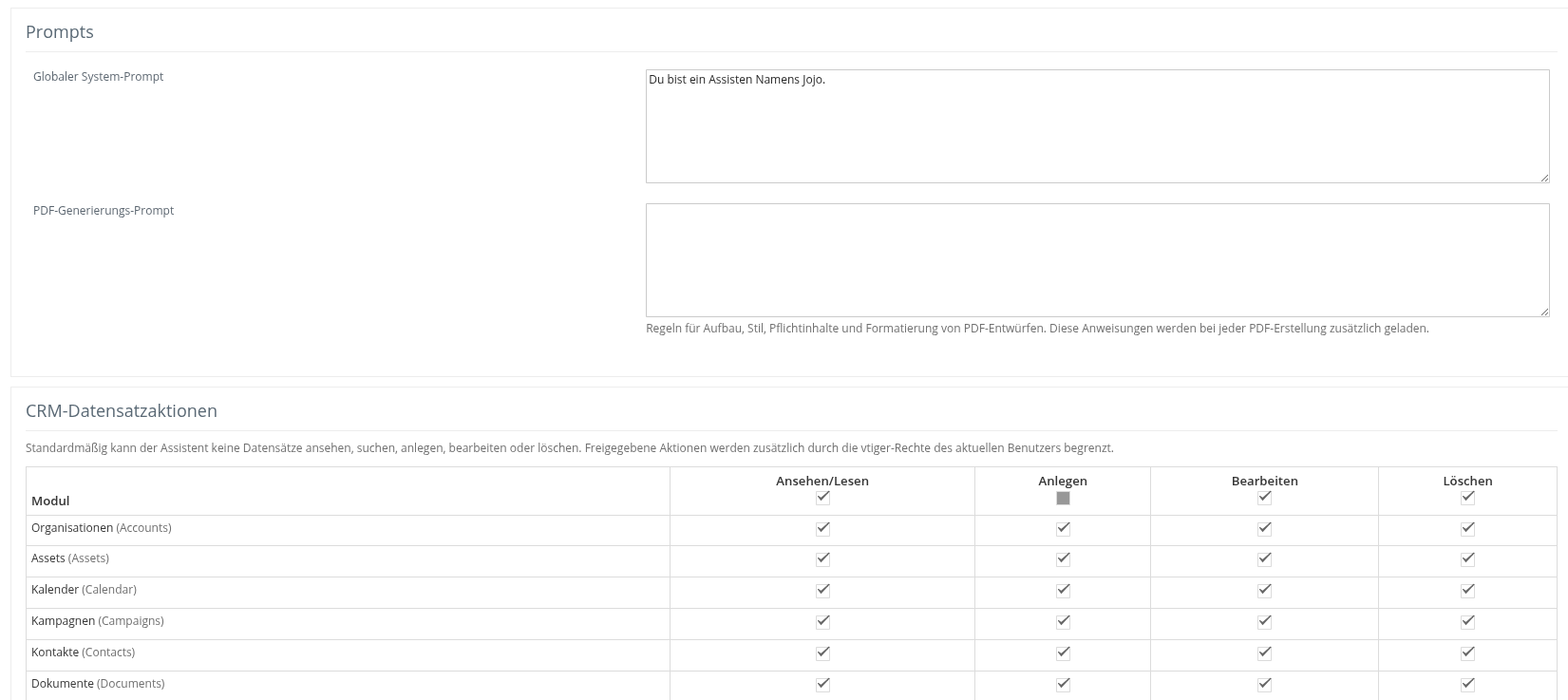 Prompts und CRM-Datensatzaktionen