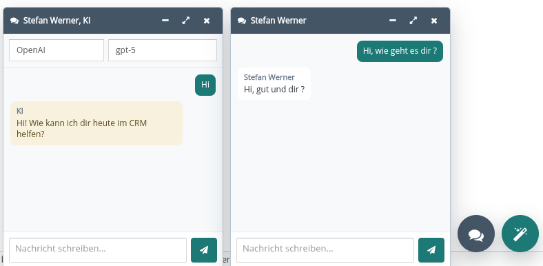 Benutzerchat und KI-Chat in vtiger