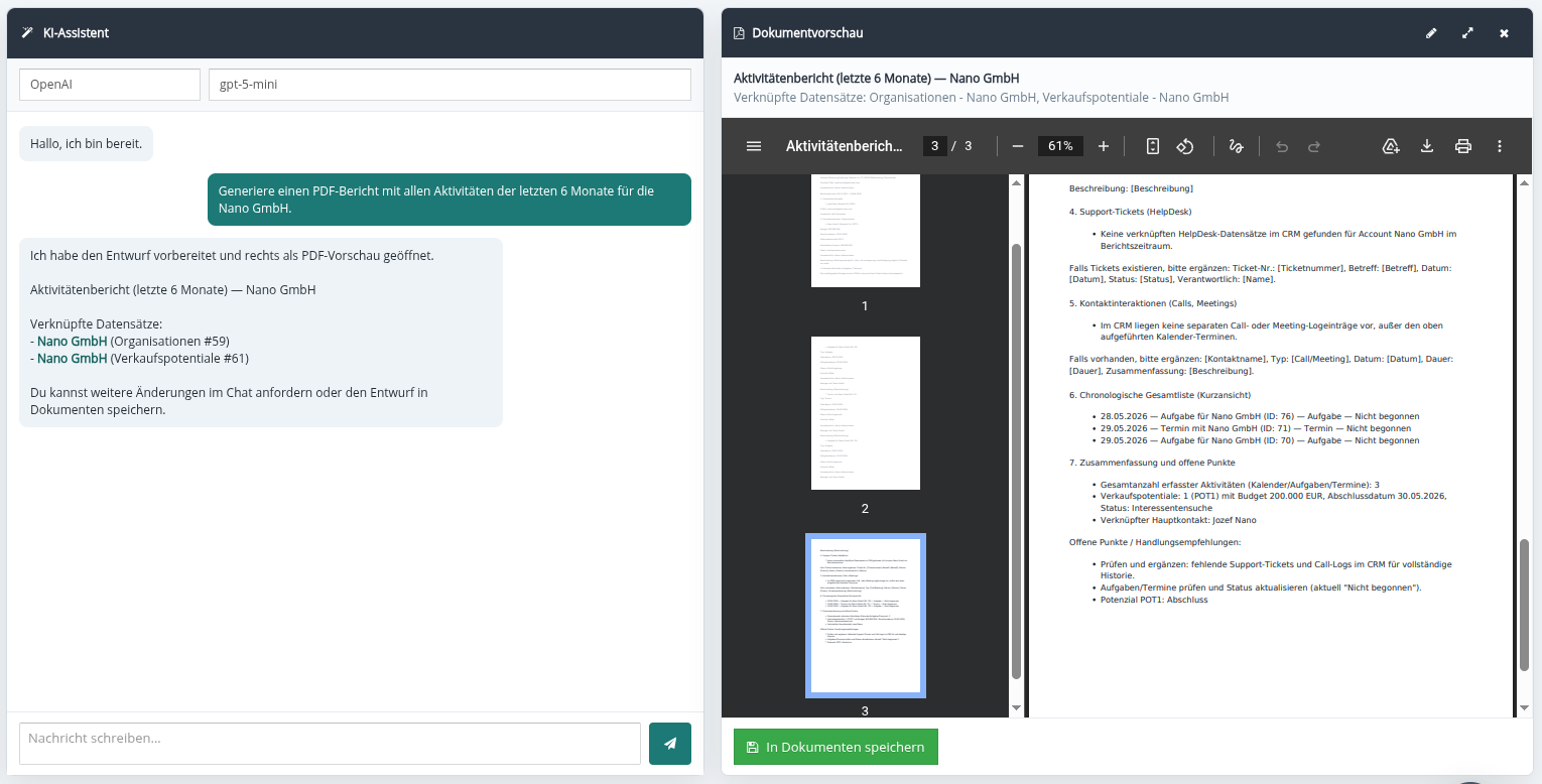 PDF-Bericht mit Dokumentvorschau