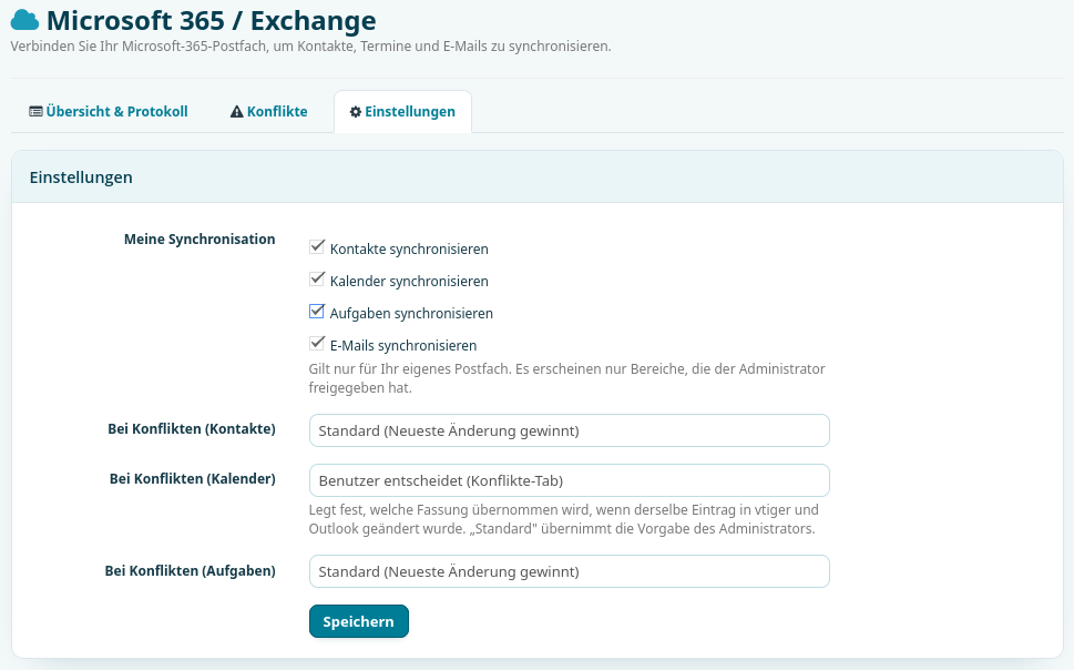 pers&ouml;nliche Einstellungen mit Schaltern je Bereich