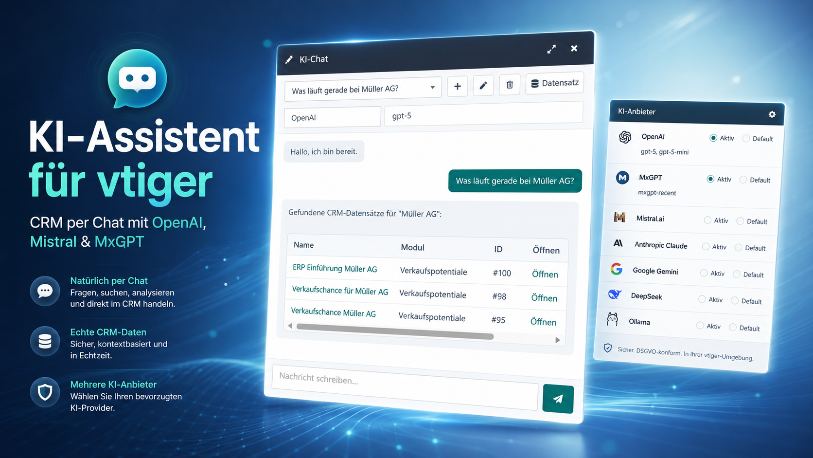 KI-Assistent für vtiger: CRM per Chat steuern mit OpenAI, Mistral & MxGPT